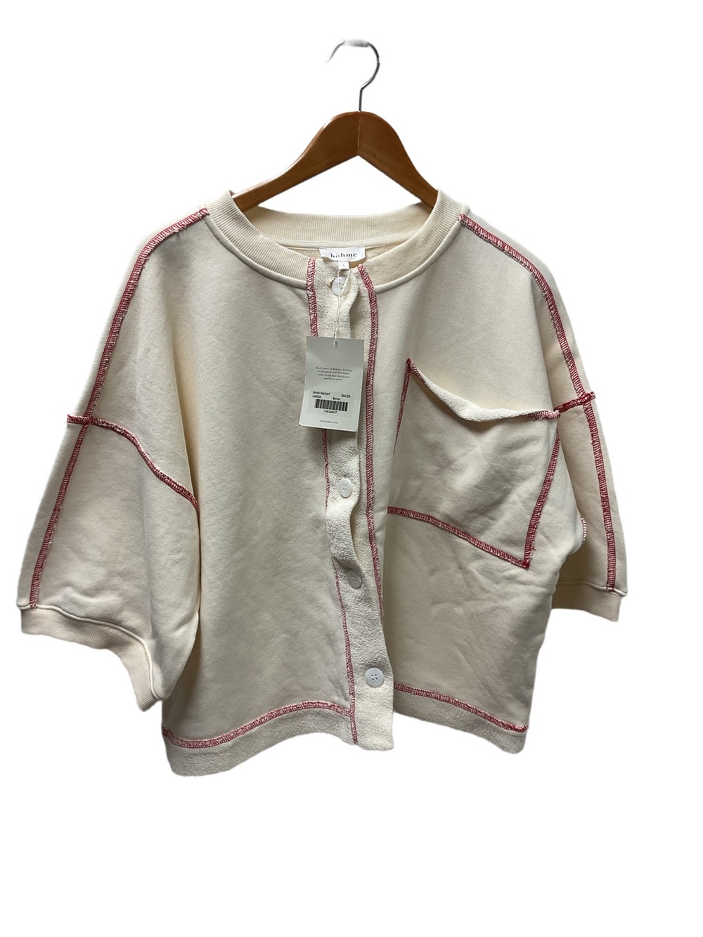 bōhme Bone Knit Top with Pink Contrast Stitching